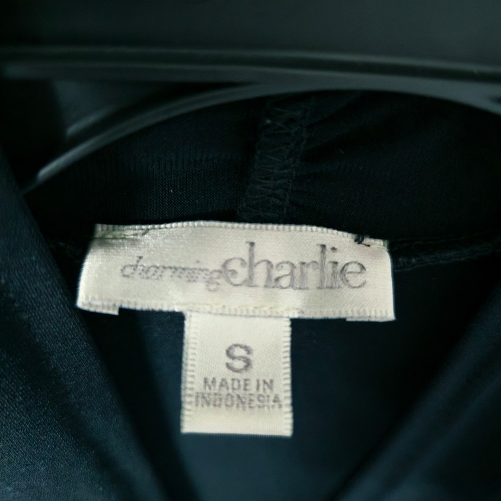 Charming Charlie Black Surplice V-Neck Fit and Flare Dress 3/4 Sleeve Small - Picture 3 of 7